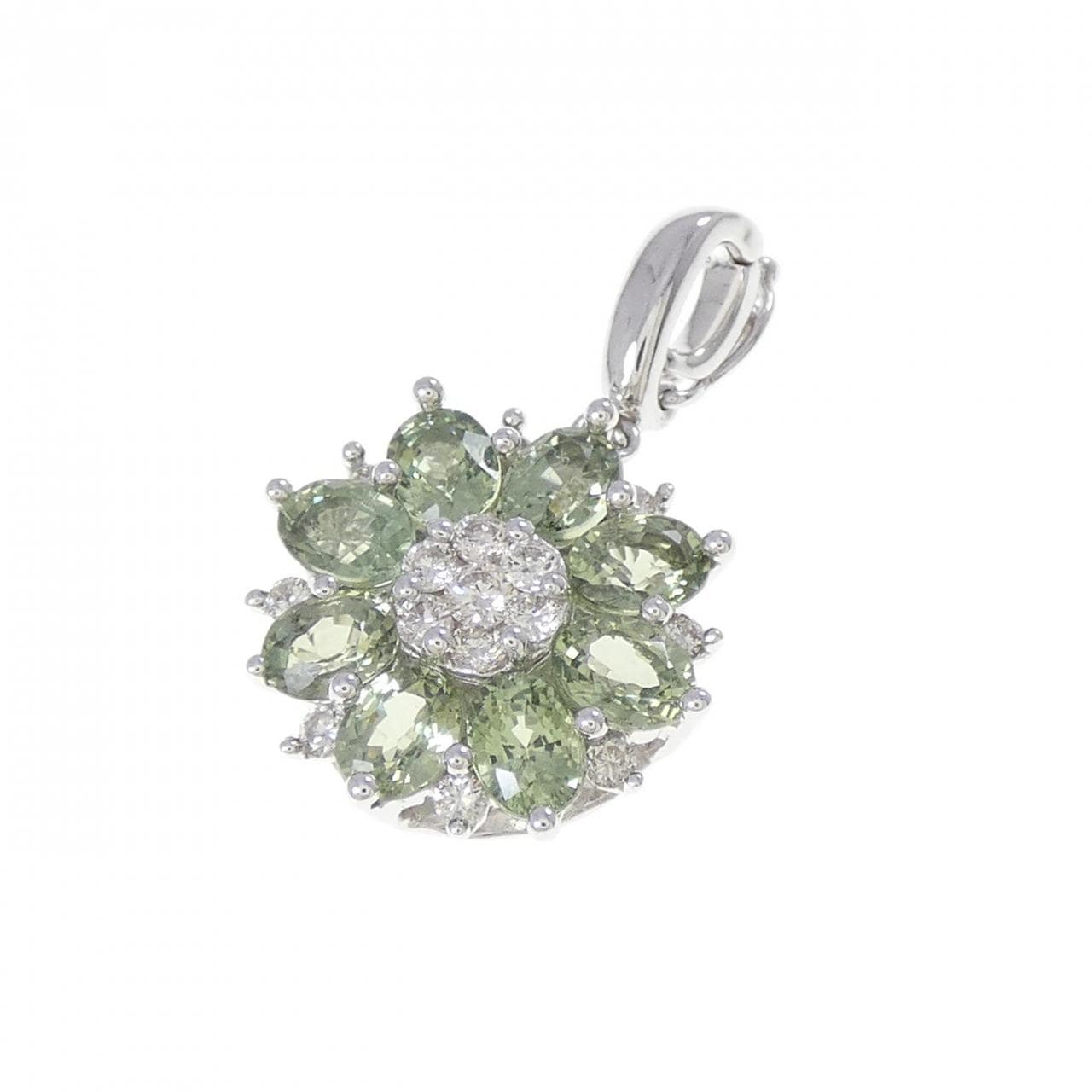 K18WG フラワー サファイヤ ペンダント 1.65CT