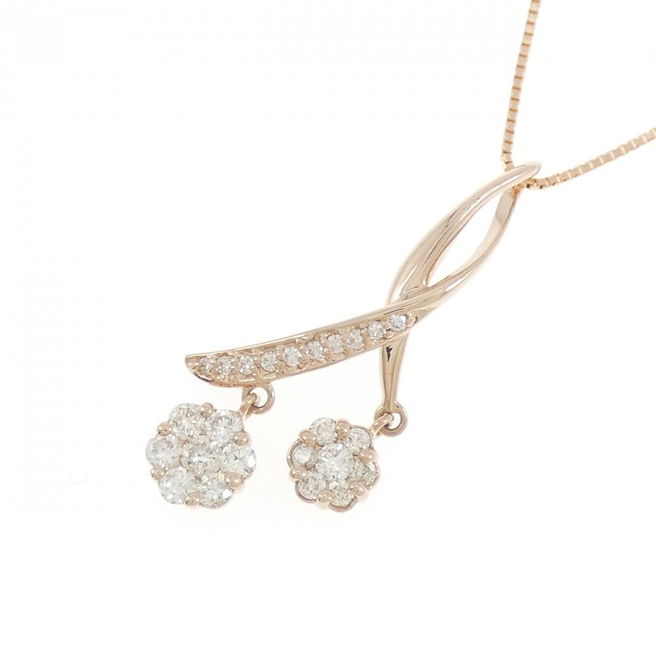 K18PG フラワー ダイヤモンド ネックレス 0.53CT