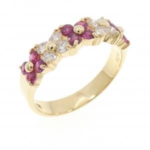 K18YG フラワー ルビー リング