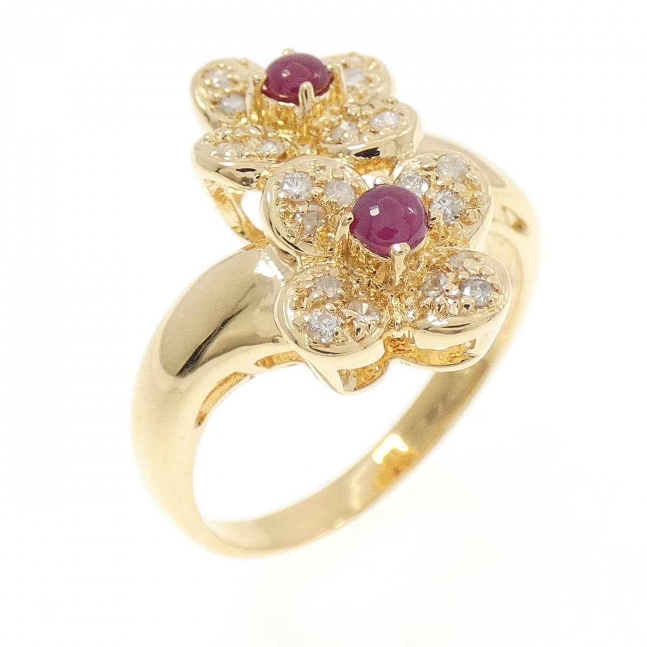 K18YG フラワー ルビー リング 0.20CT