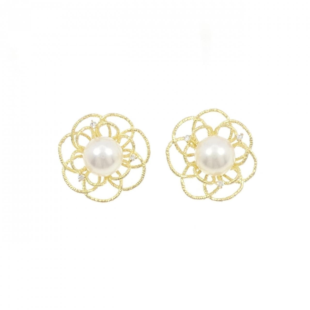 K18YG フラワー アコヤパール ピアス 8.1mm