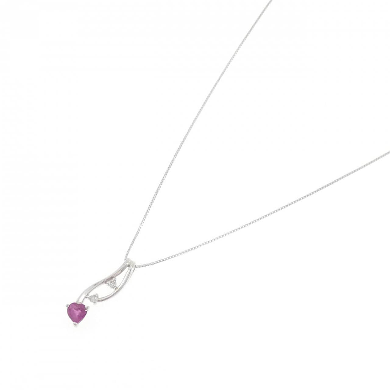 K18WG ハート ルビー ネックレス 0.35CT