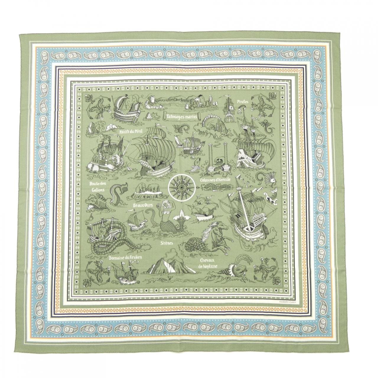 エルメス HERMES TATOUAGES MARINS BANDANA H243374S カレジェアン140 ショール