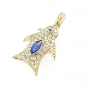 K18YG/PT900 ペンギン サファイヤ ペンダント 0.60CT