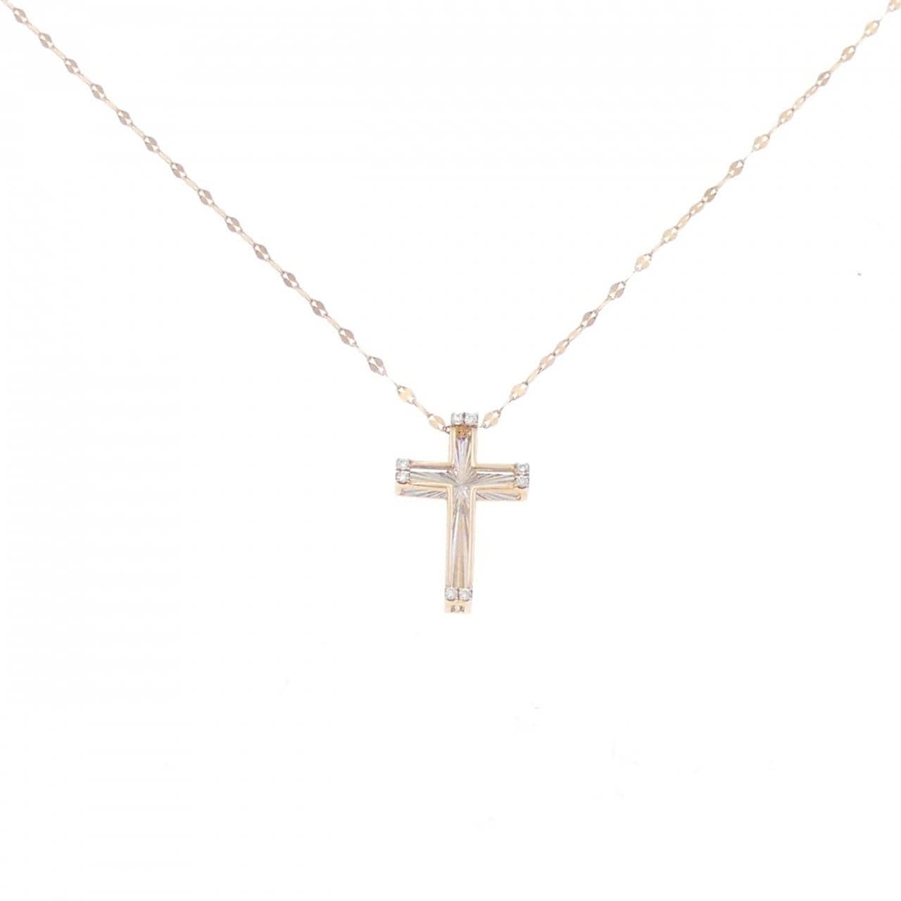[BRAND NEW] K18PG Cross Diamond Necklace 0.03CT