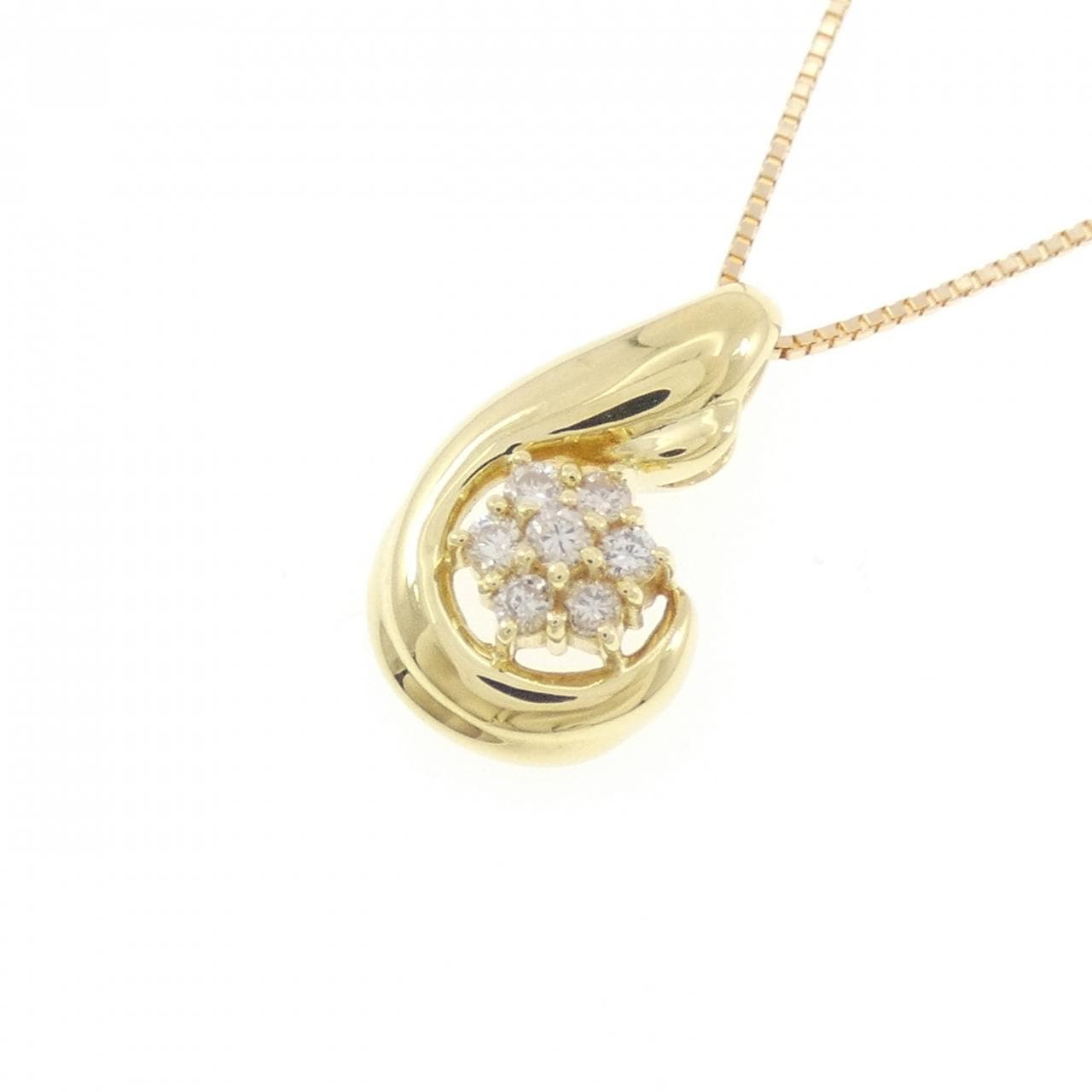 K18YG フラワー ダイヤモンド ネックレス 0.15CT