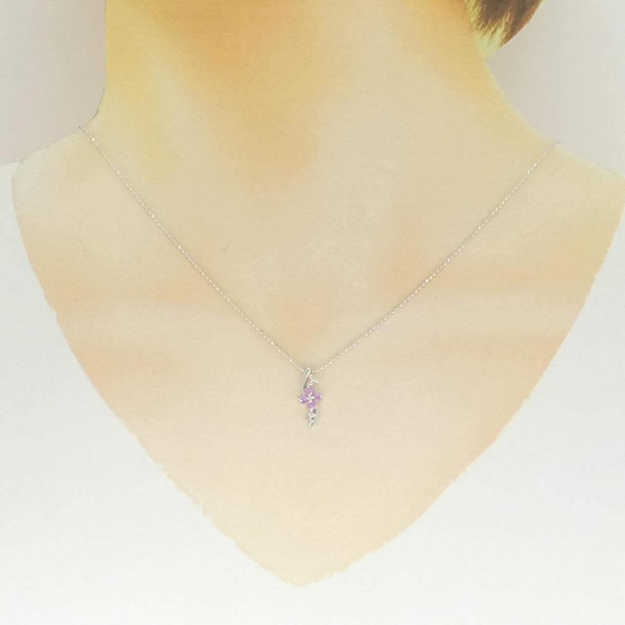 K18WG フラワー サファイヤ ネックレス