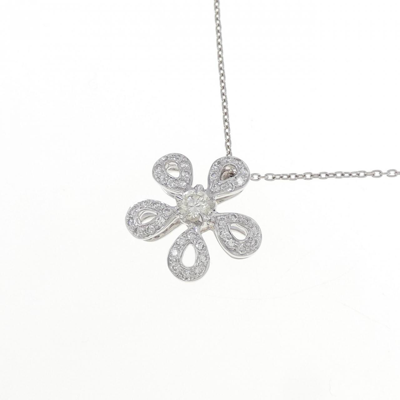 K18WG フラワー ダイヤモンド ネックレス 0.41CT