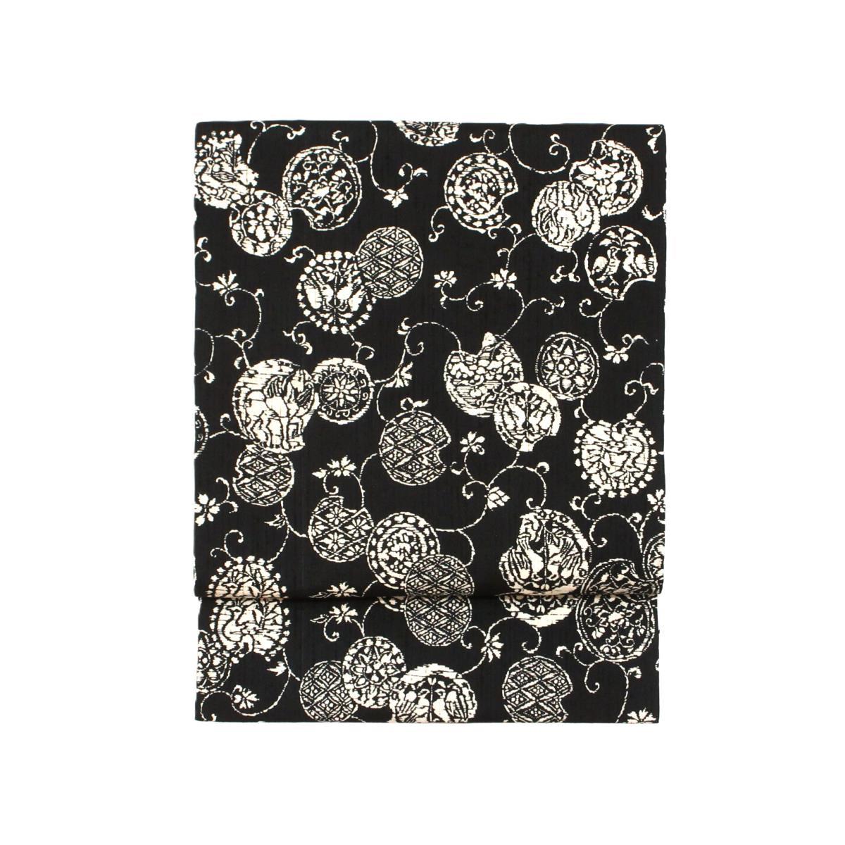 名古屋帯　染紬　柿渋染　全通柄