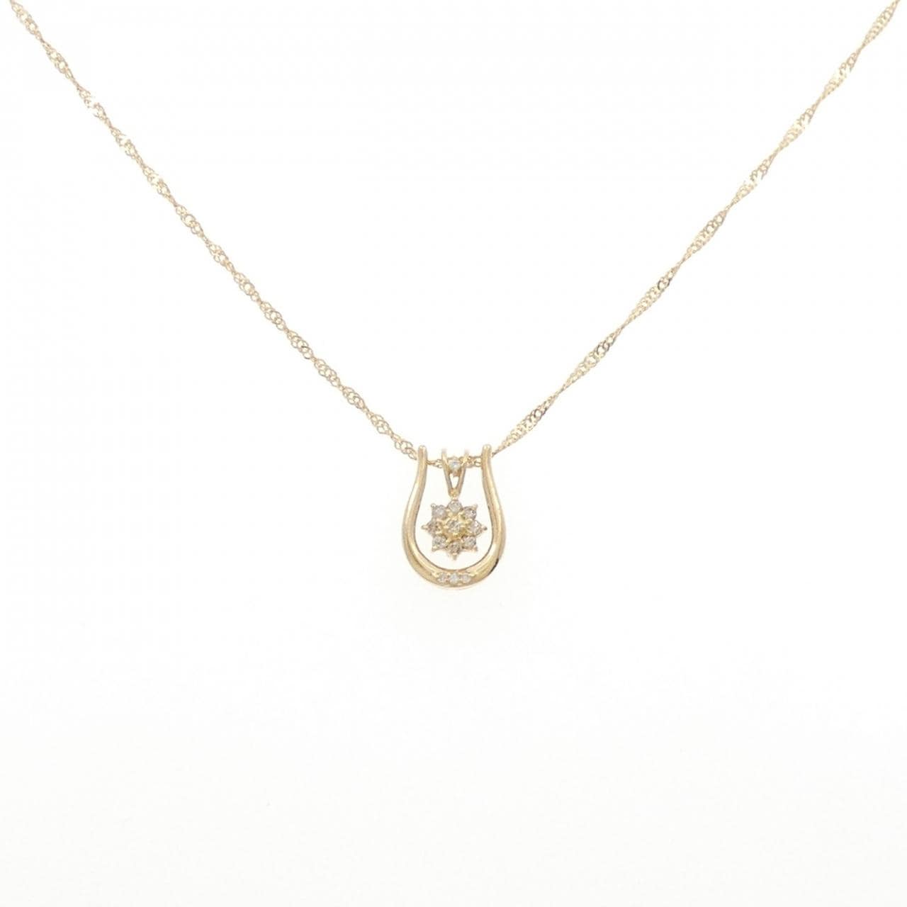 K18YG 2WAY フラワー ダイヤモンド ネックレス 0.12CT