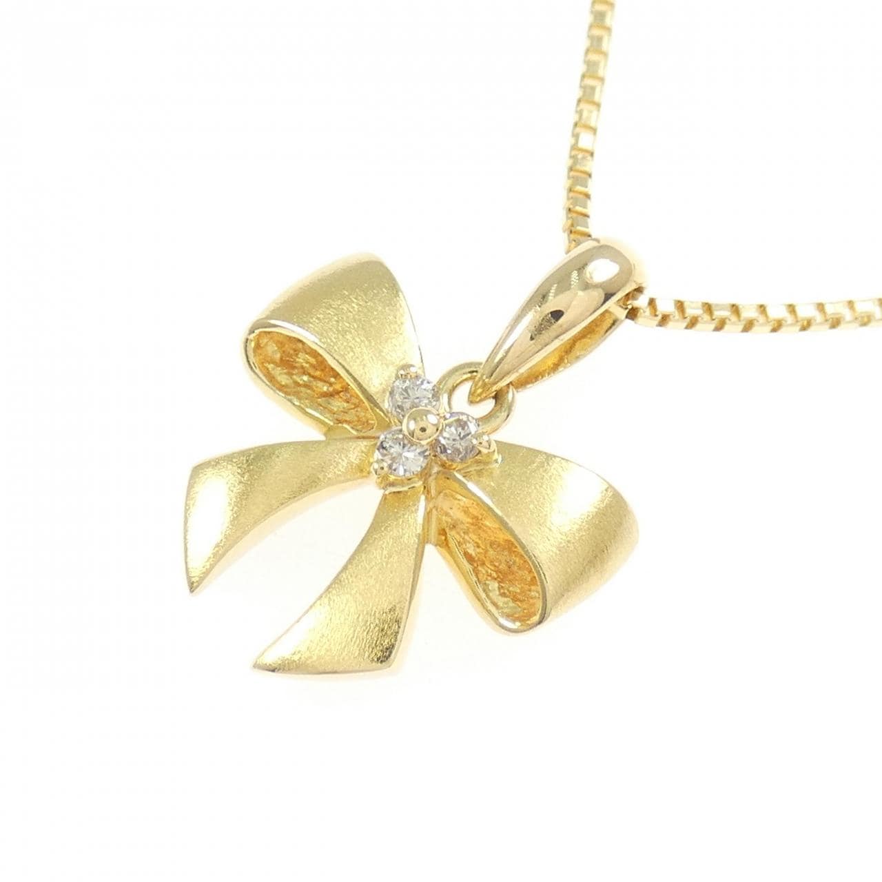 K18YG リボン ダイヤモンド ネックレス 0.041CT