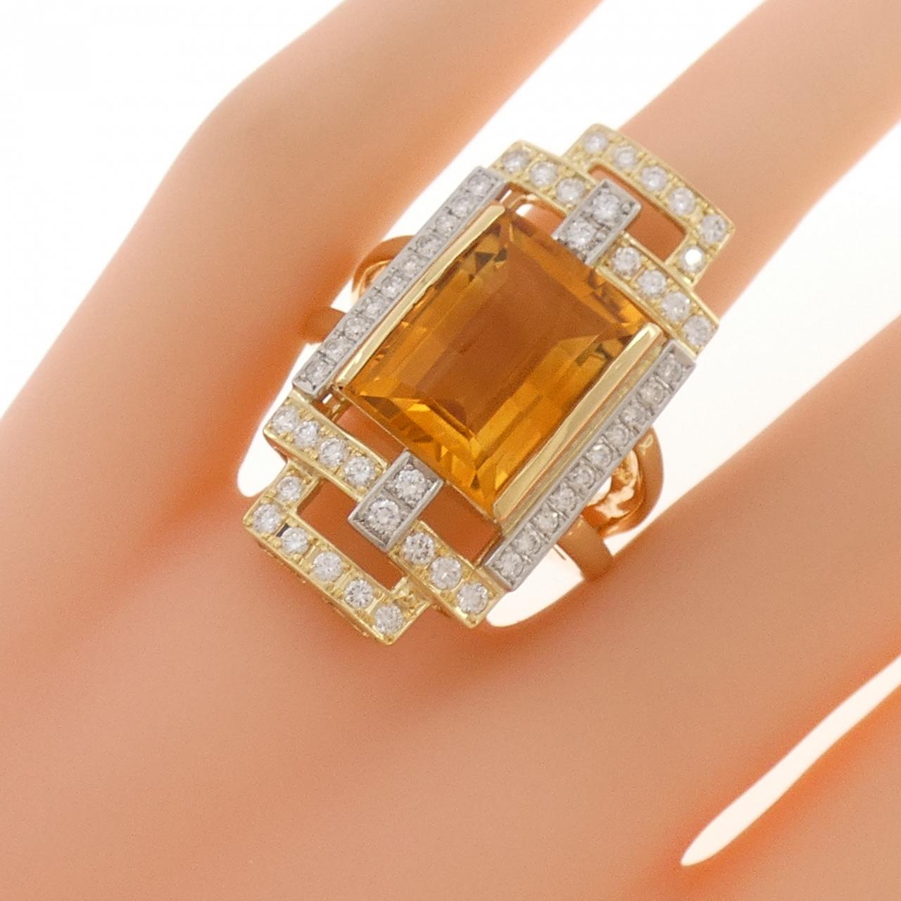 K18YG/PT900 シトリン リング 9.54CT