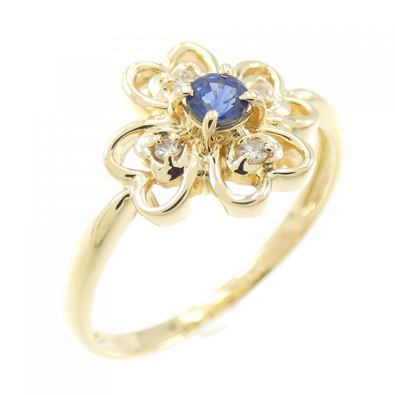 K18YG クローバー サファイヤ リング 0.14CT