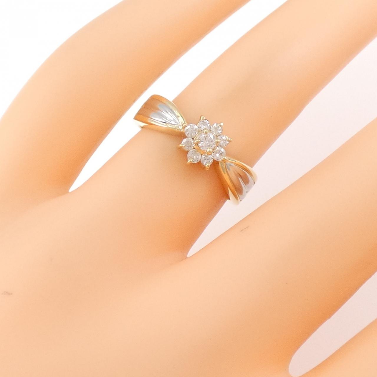 K18YG/PT900 フラワー ダイヤモンド リング 0.21CT