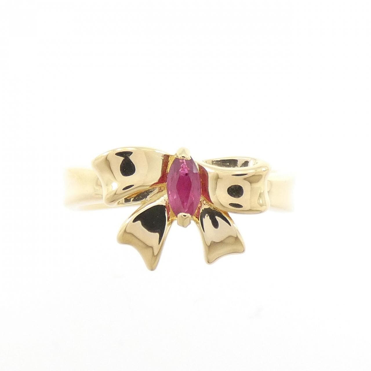 K18YG リボン ルビー リング