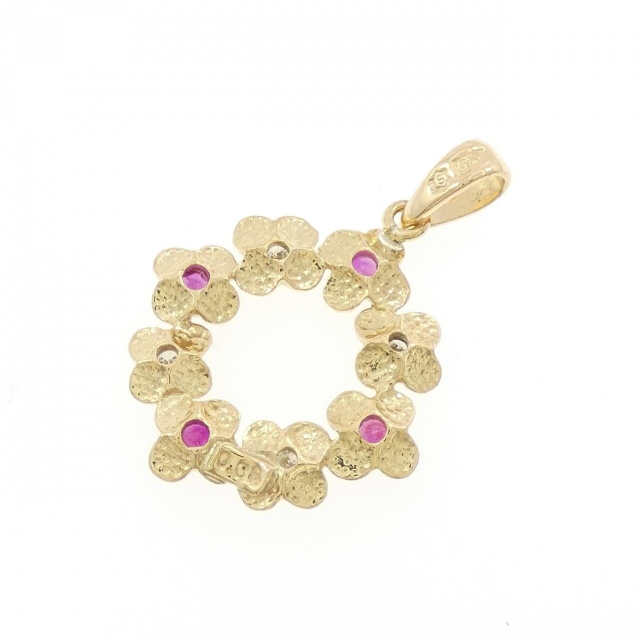 K18YG花朵红宝石吊坠