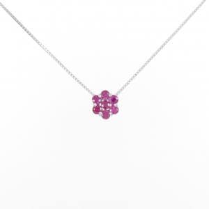 K18WG フラワー ルビー ネックレス 0.20CT