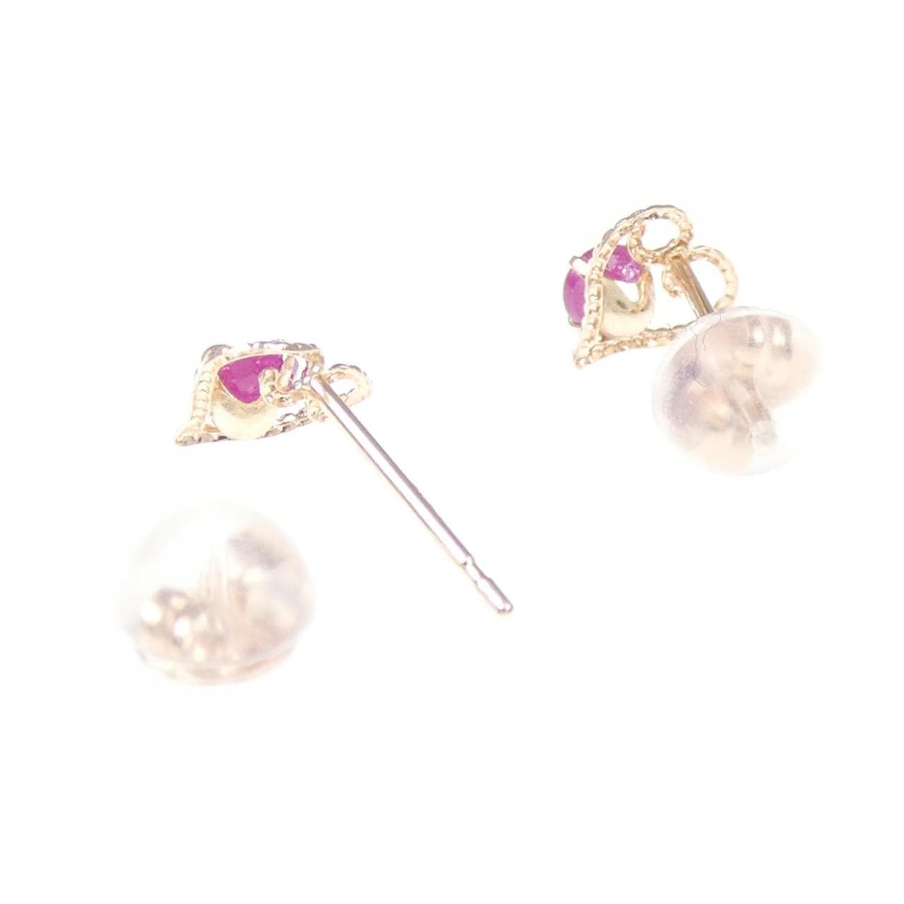 K10PG Heart Ruby Earrings