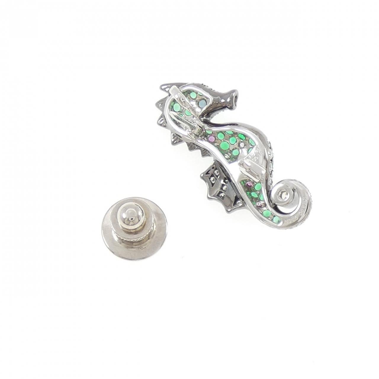 ミキモト タツノオトシゴ カラーストーン ブローチ