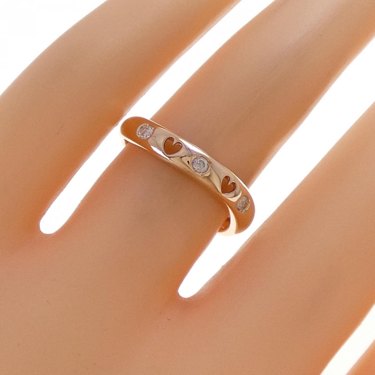 K18PG ハート ダイヤモンド リング