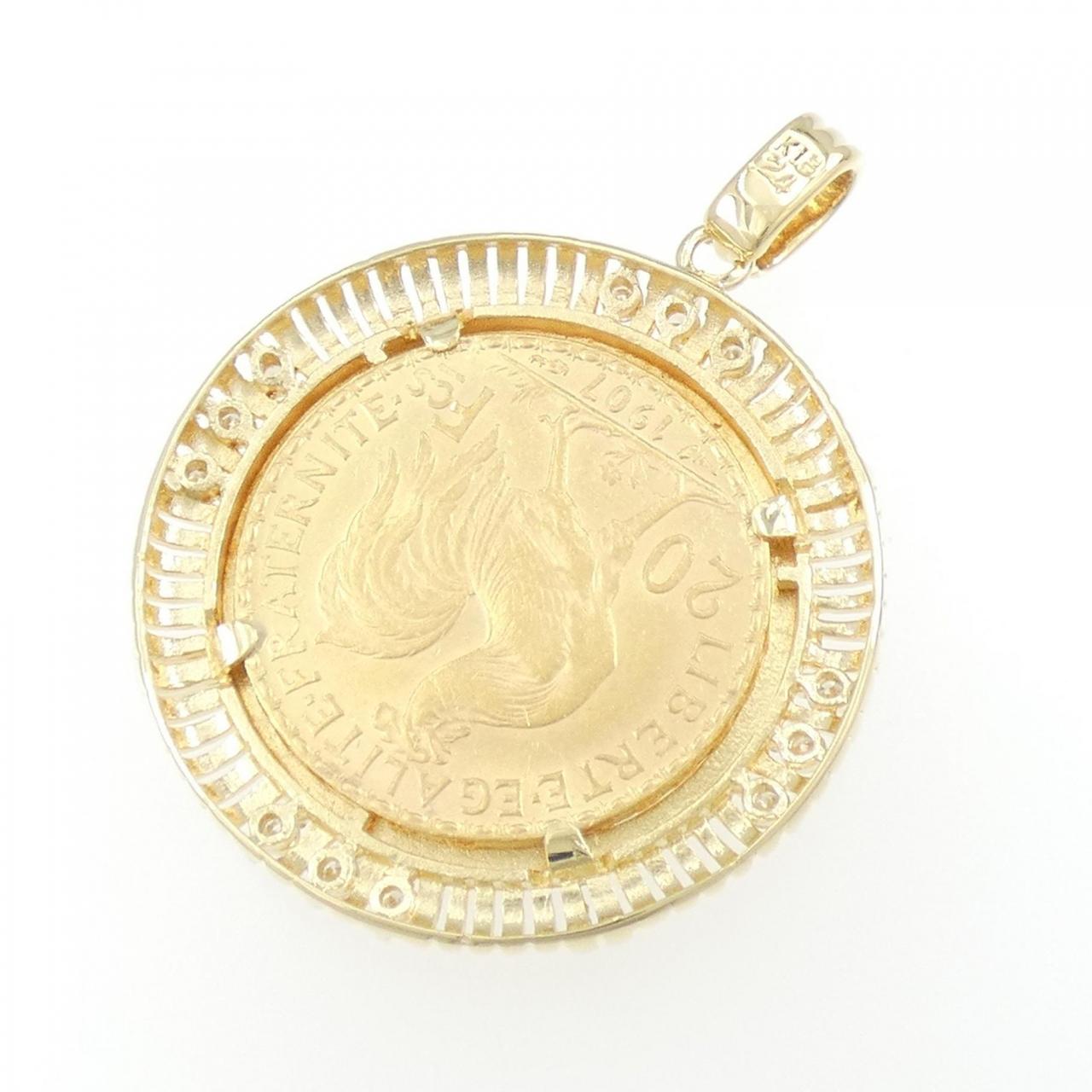 K18YG枠 ダイヤモンド コイン ペンダント 0.24CT