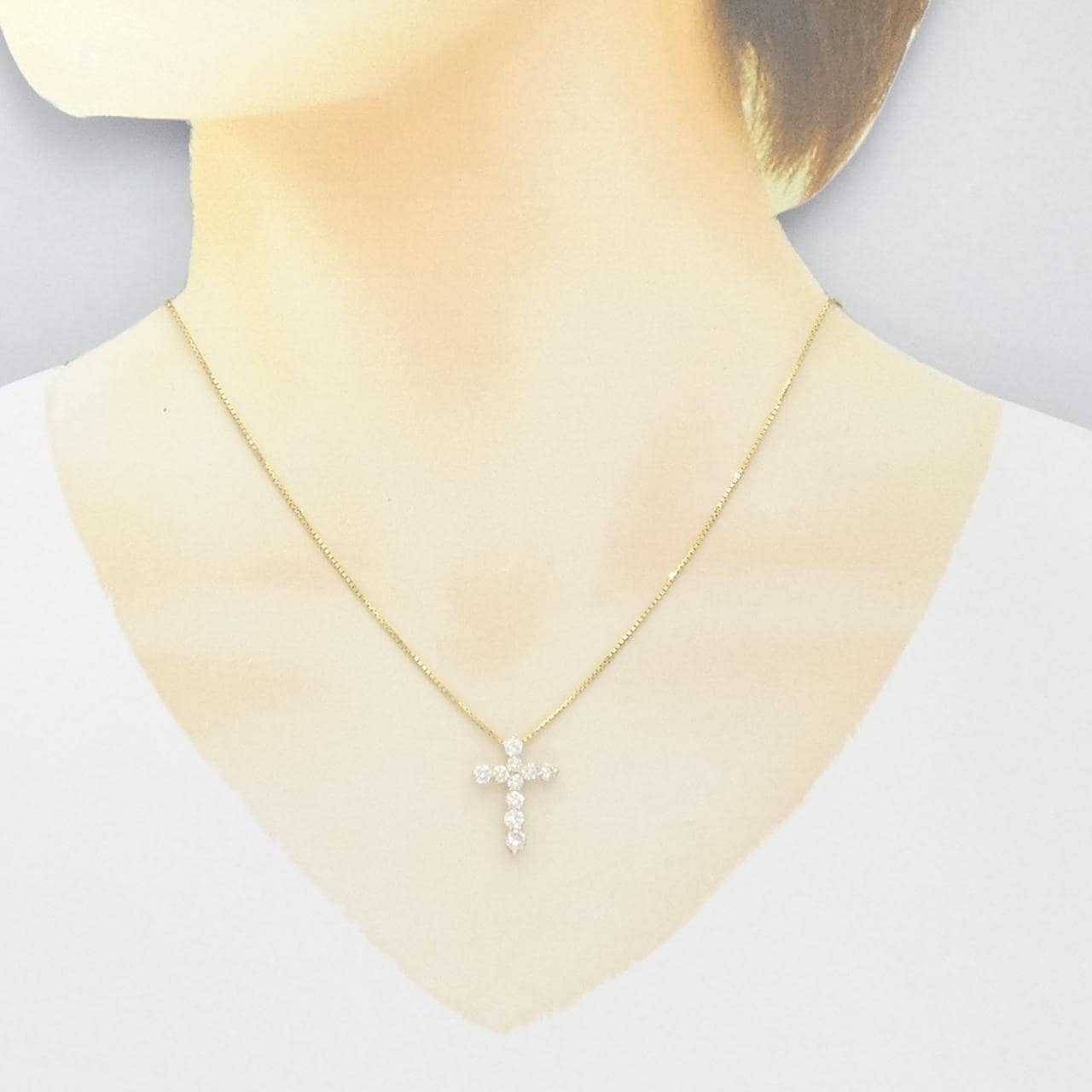 K18YG クロス ダイヤモンド ネックレス 1.02CT