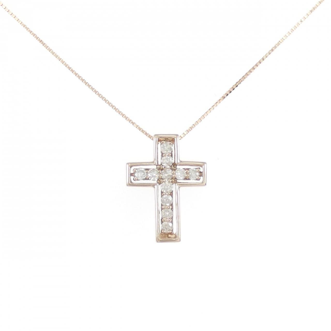 K10PG クロス ダイヤモンド ネックレス 0.20CT