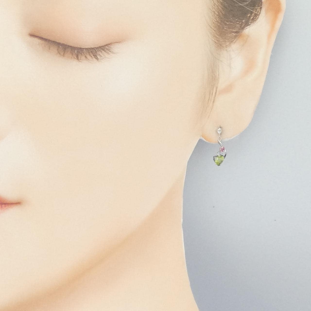 K10WG ハート カラーストーン ピアス