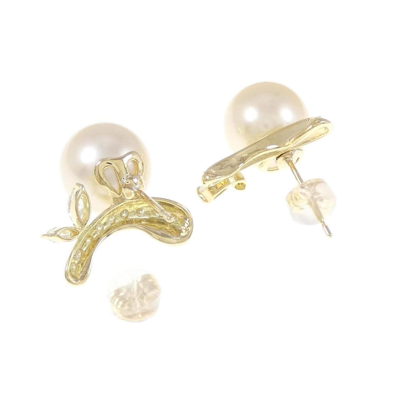 K18YG White Butterfly Pearl Earrings 10.7mm