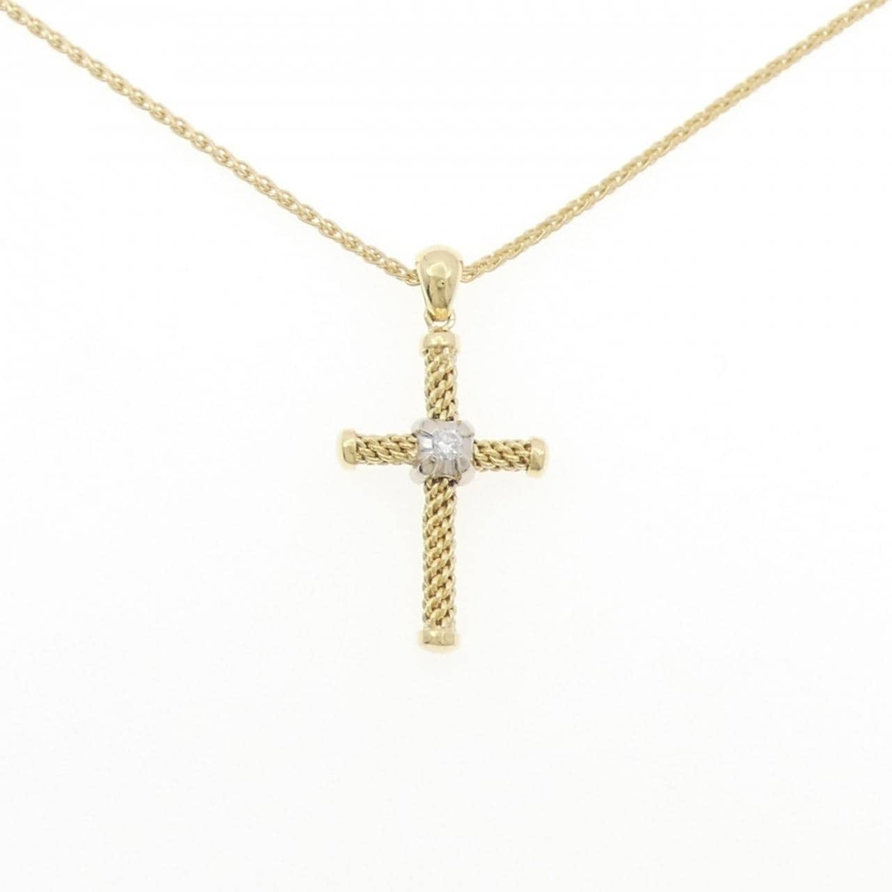 18KTYG/18KTWG/750YG クロス ダイヤモンド ネックレス