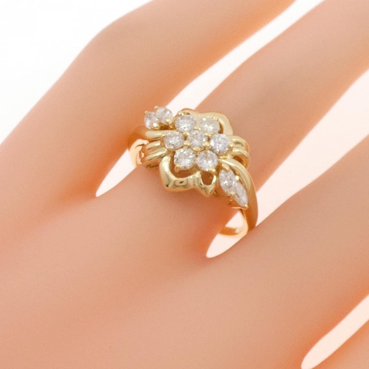 K18YG フラワー ダイヤモンド リング 0.50CT