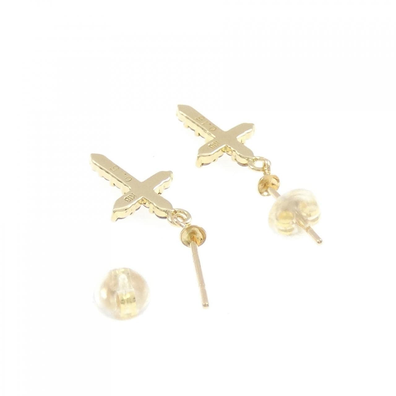 K18YG クロス ダイヤモンド ピアス 0.30CT