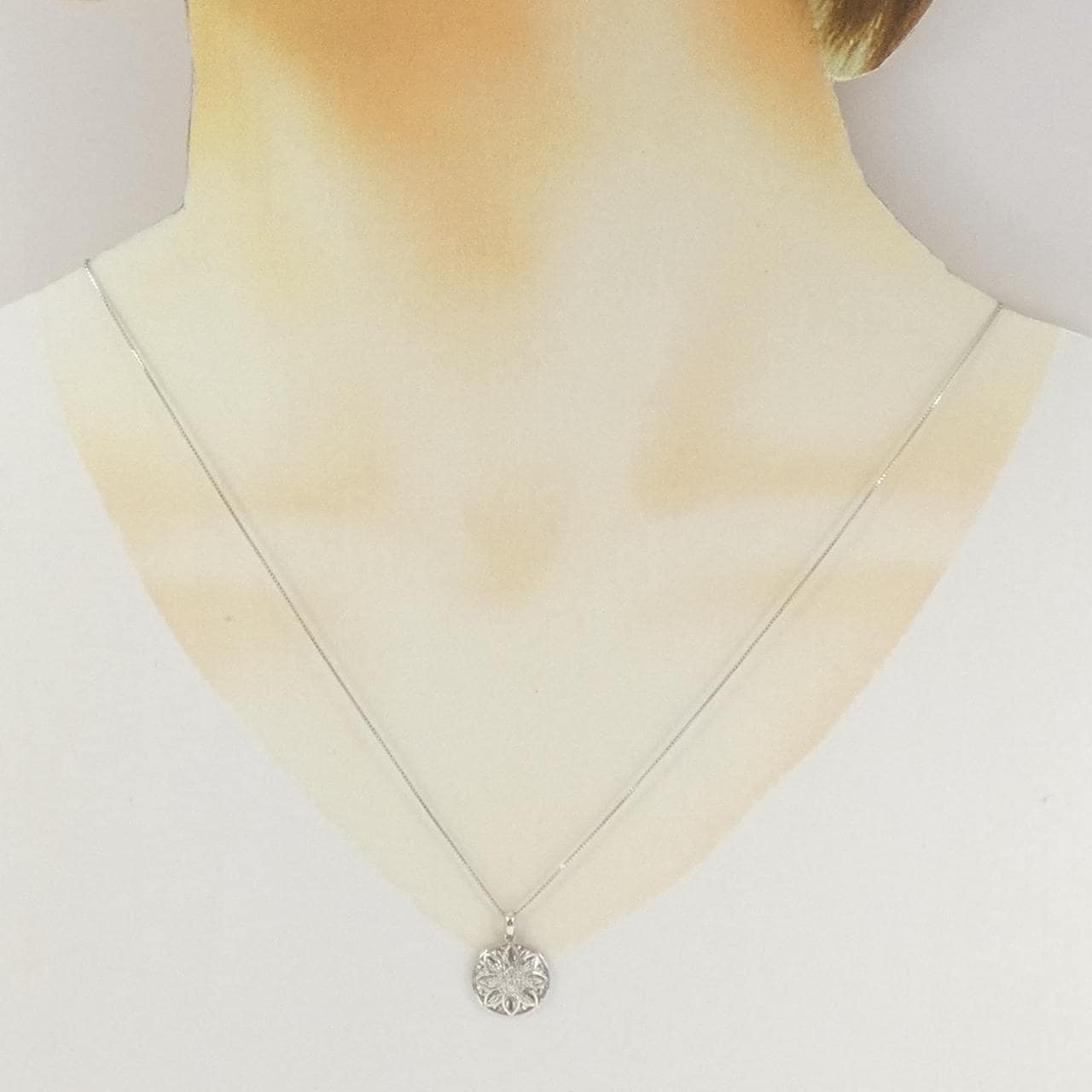 【新品】PT900/PT850 フラワー ダイヤモンド ネックレス 0.10CT