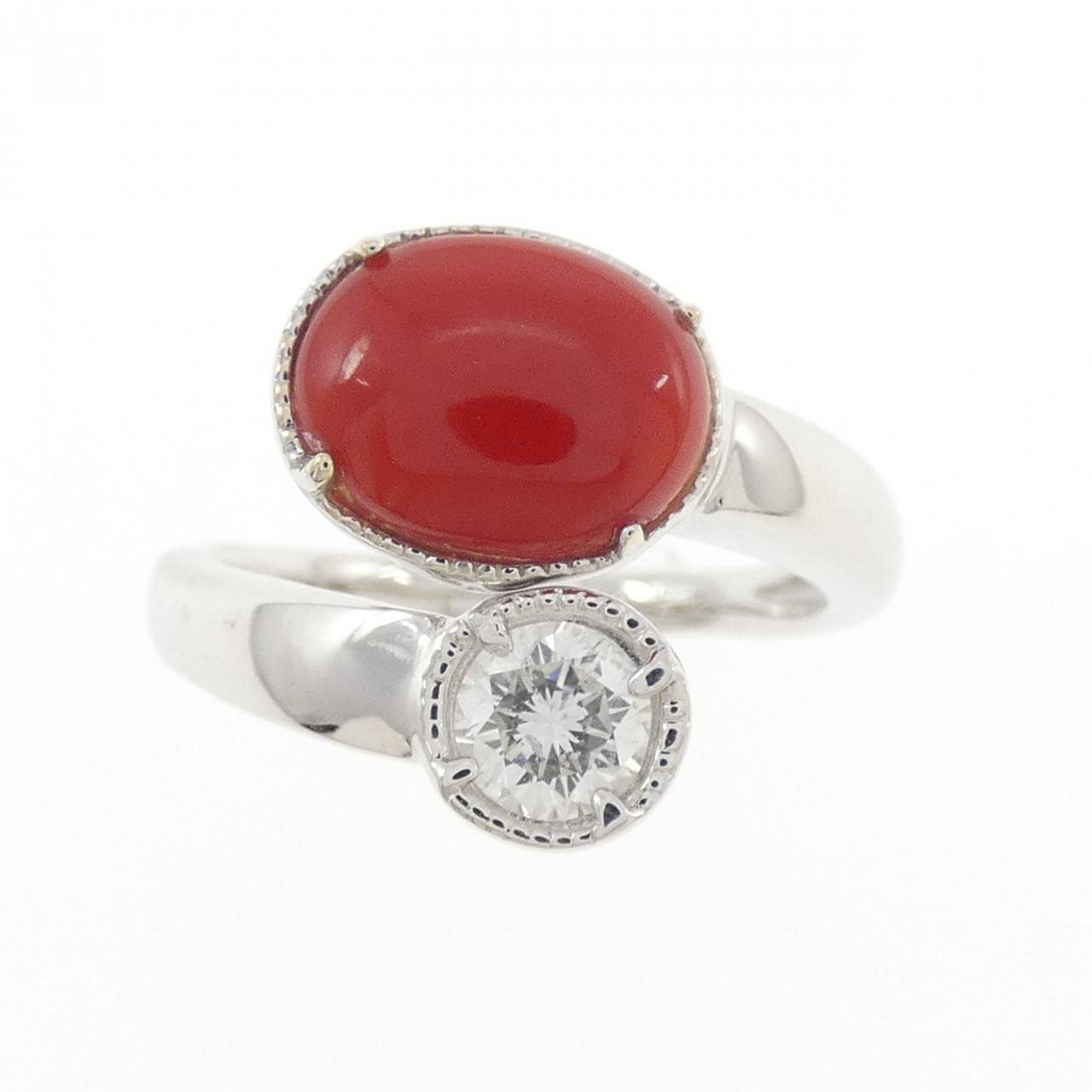 K18WG サンゴ リング 1.43CT