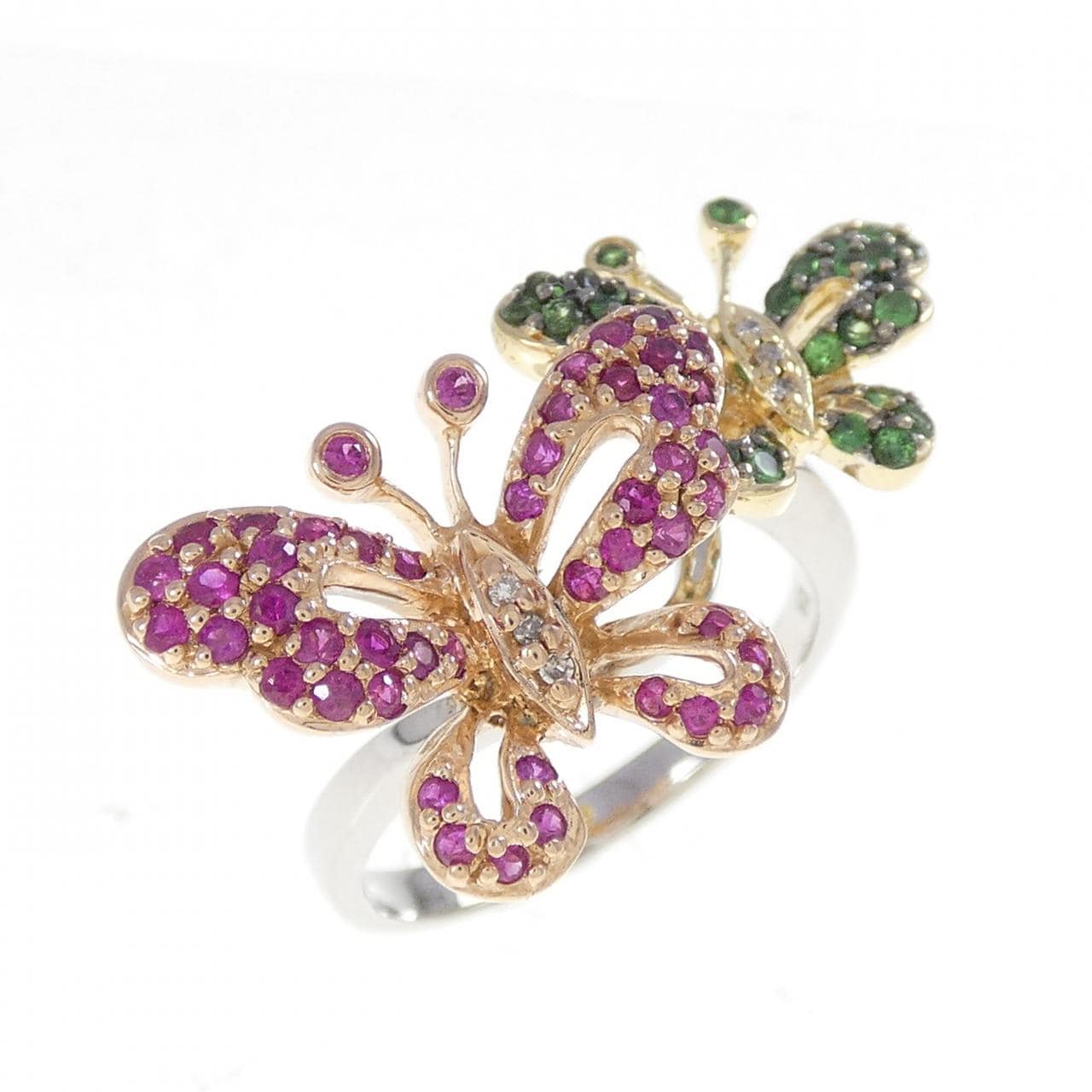 K18フォーカラー バタフライ カラーストーン リング