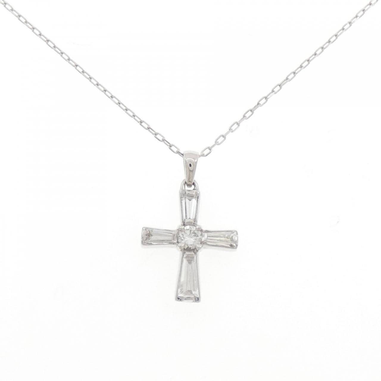 K18WG クロス ダイヤモンド ネックレス 0.116CT