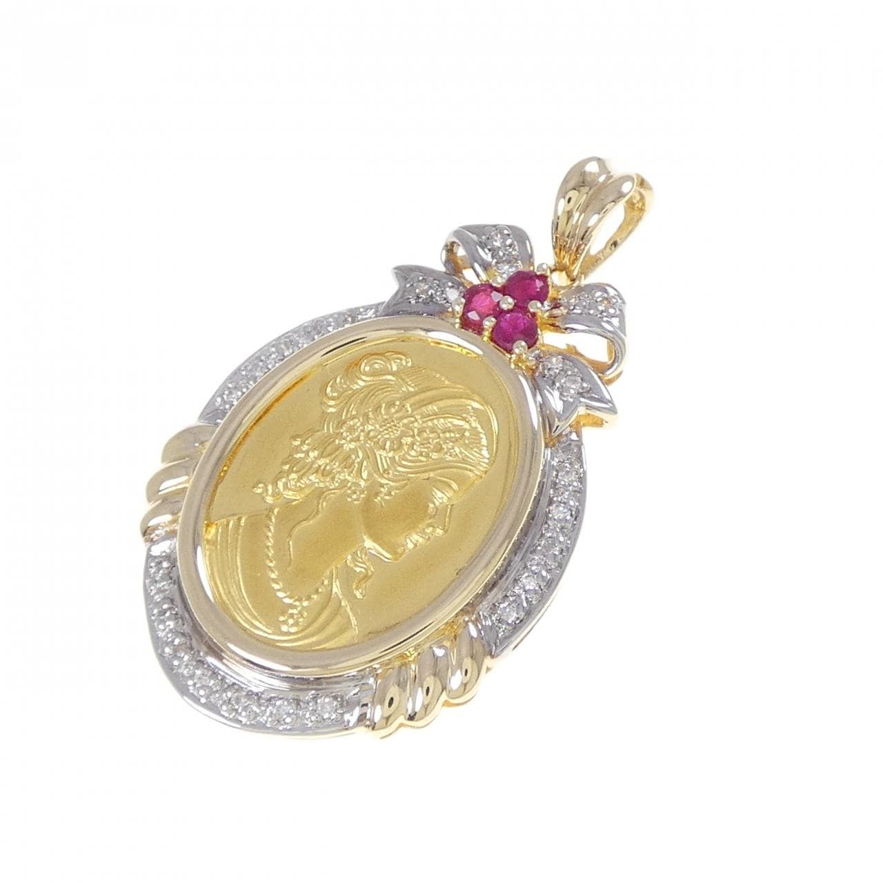 585YG/585WG(枠) ルビー コイン ペンダント