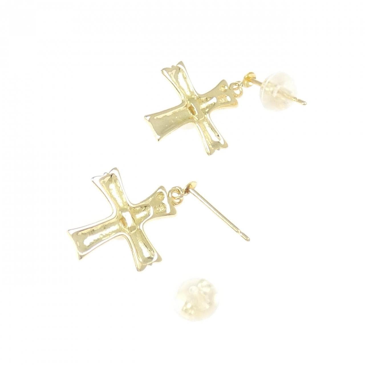 K18YG クロス アコヤパール ピアス