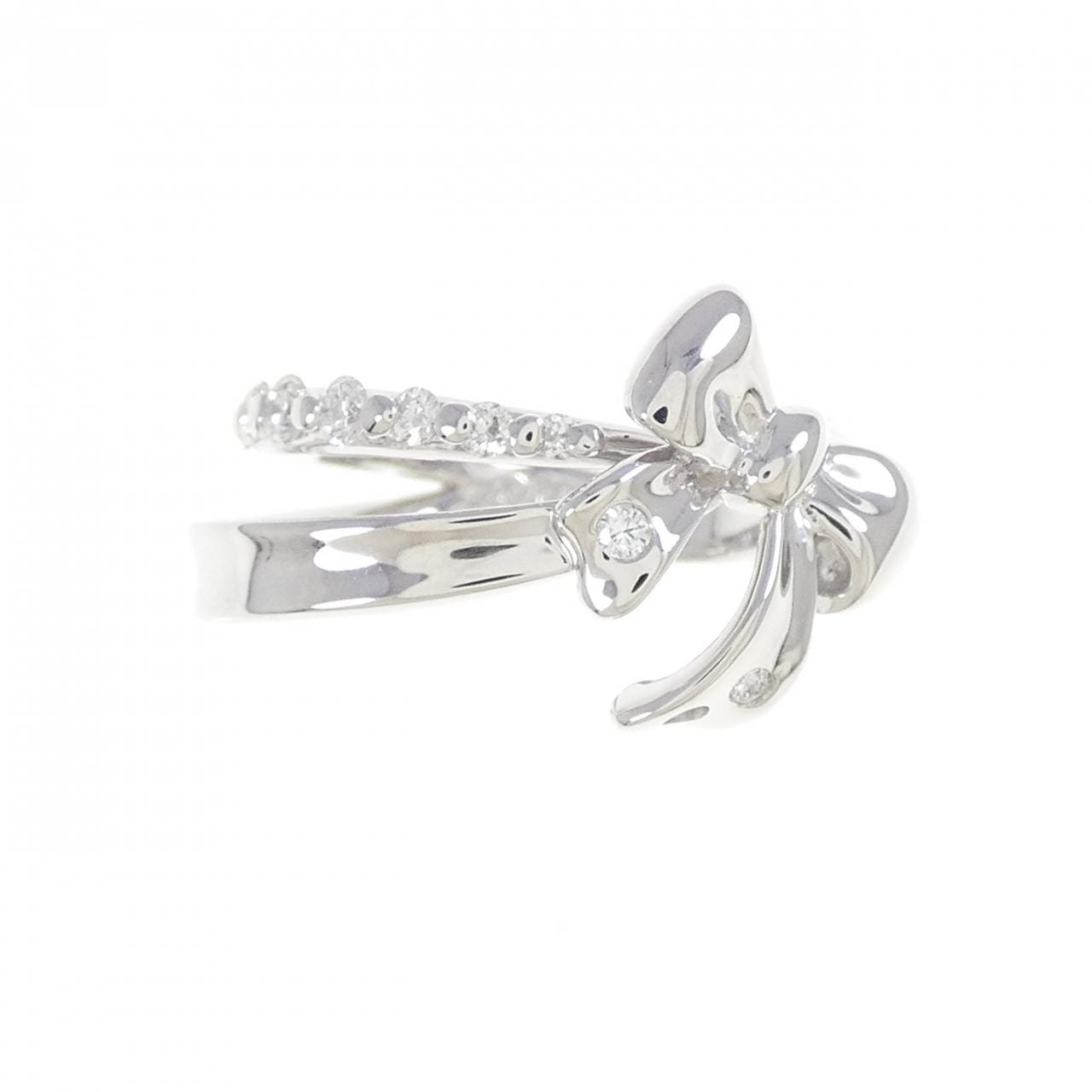 K18WG リボン ダイヤモンド ピンキー リング 0.24CT