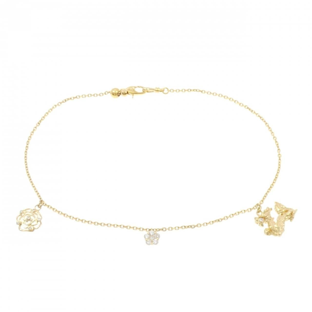 K18YG ローズ×フラワー×麒麟 ダイヤモンド アンクレット 0.21CT