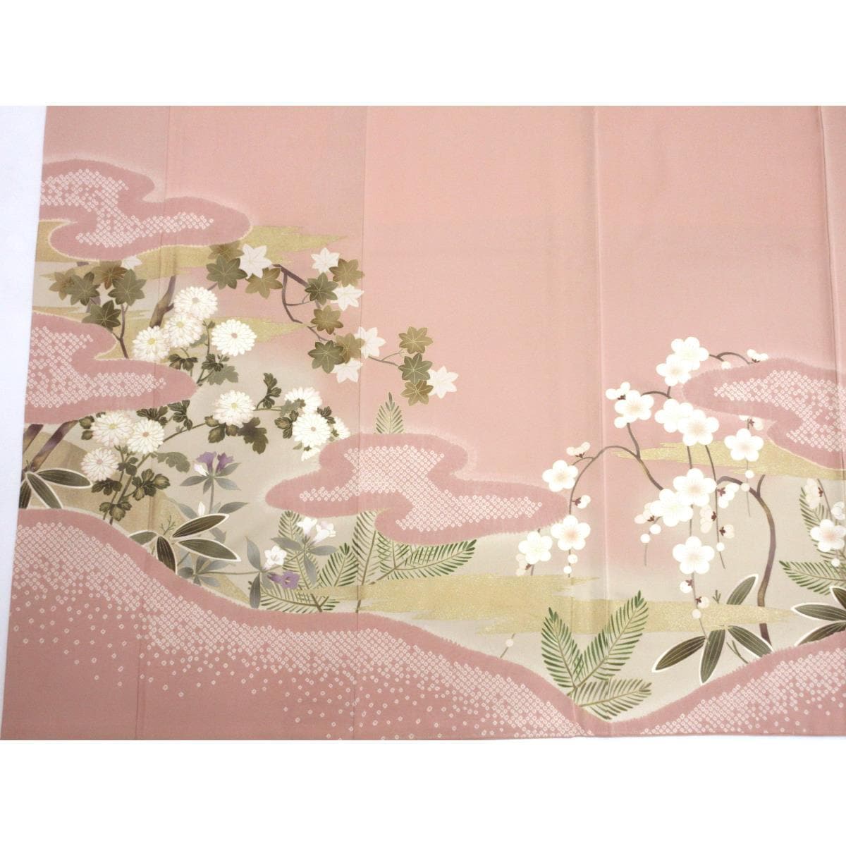 訪問着　友禅金彩加工　刺繍入り絞り加工　ボカシ染