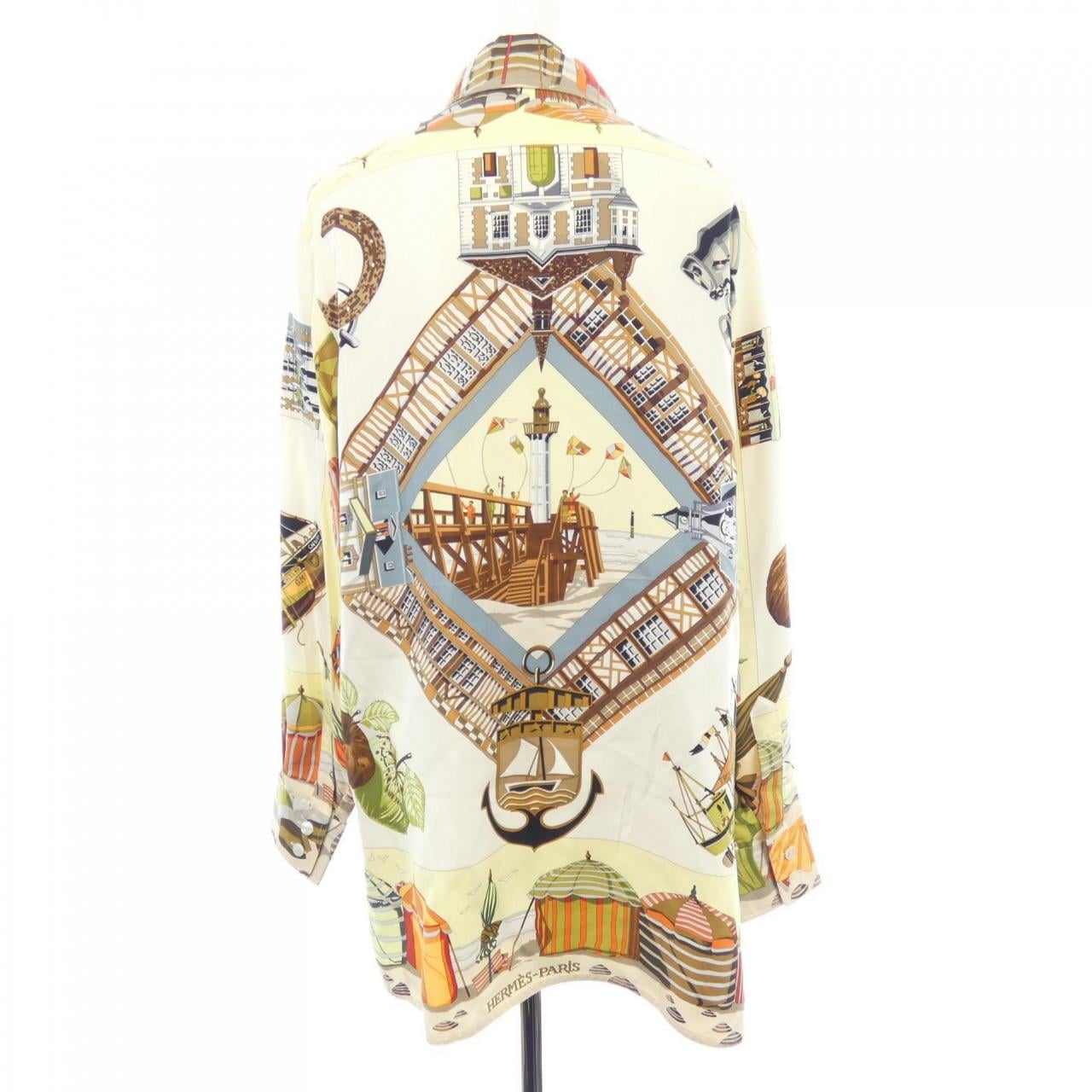 【ヴィンテージ】エルメス HERMES CHARMES DES PLAGES NORMANDES ツイルレーヌ. シャツ
