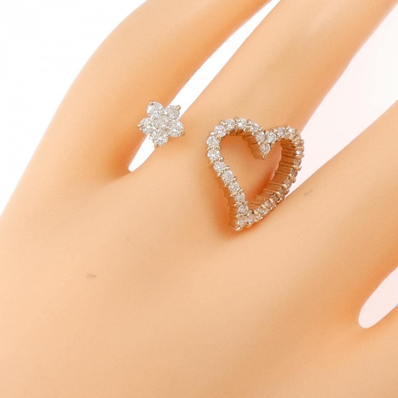 K18PG ハート×フラワー ダイヤモンド リング 0.60CT