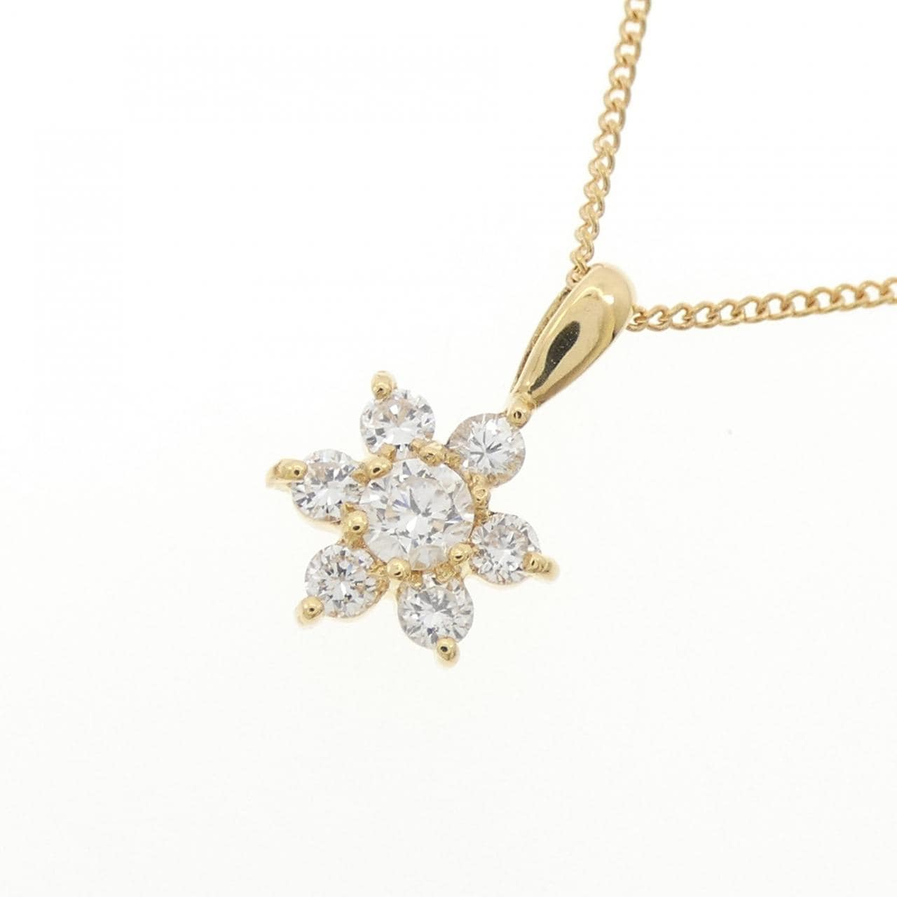K18YG フラワー ダイヤモンド ネックレス 0.124CT