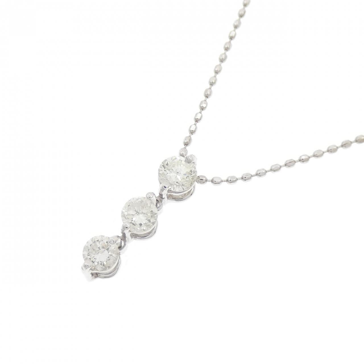 K18WG スリーストーン ダイヤモンド ネックレス 0.30CT