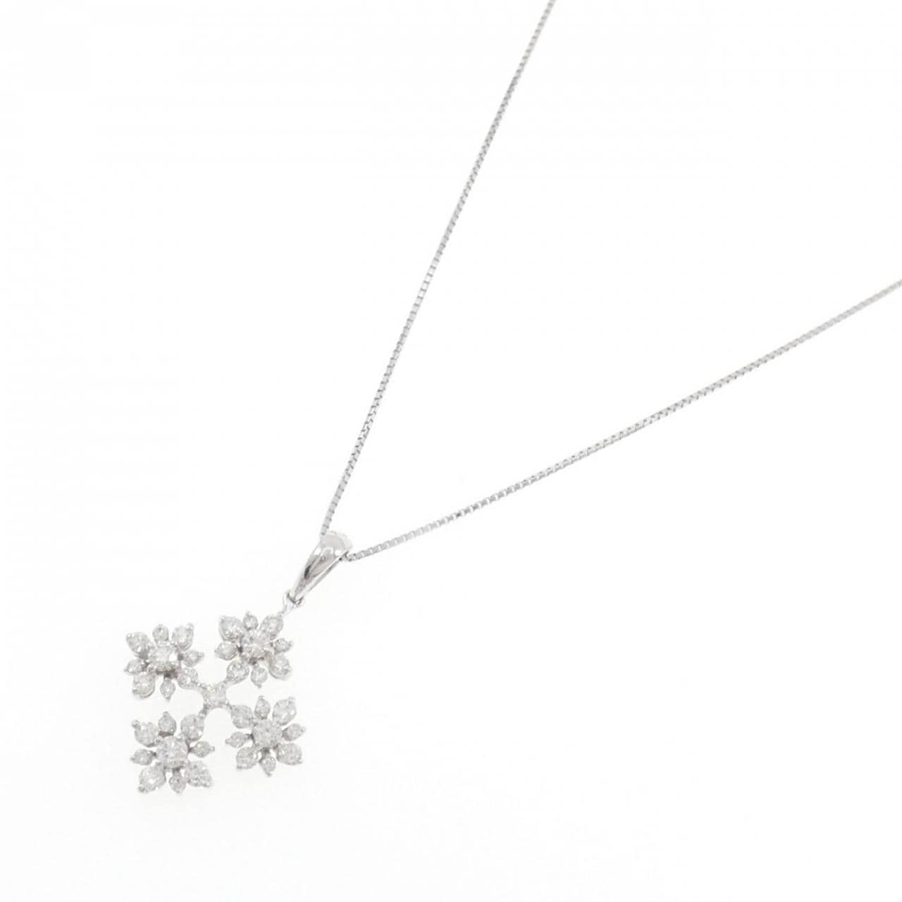18KWG/K18WG フラワー ダイヤモンド ネックレス 0.80CT