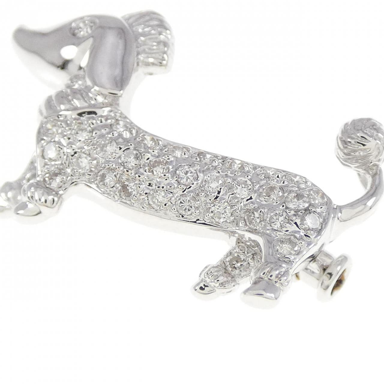 K18WG Dog Diamond Brooch 0.28CT