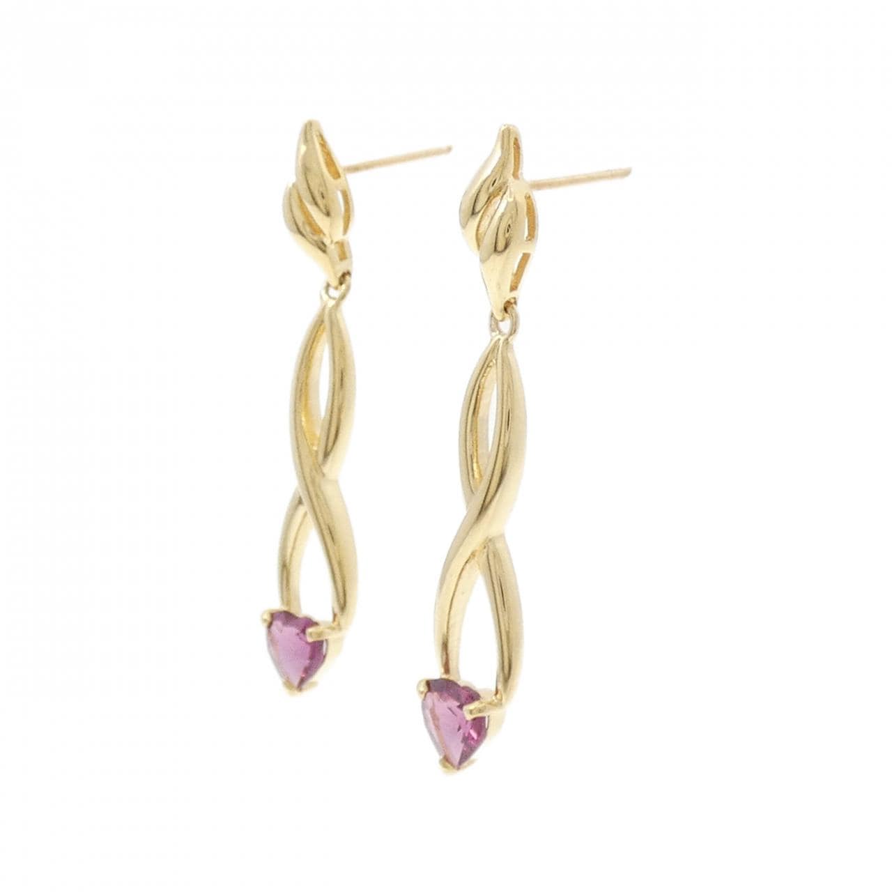 K18YG Heart Garnet Earrings