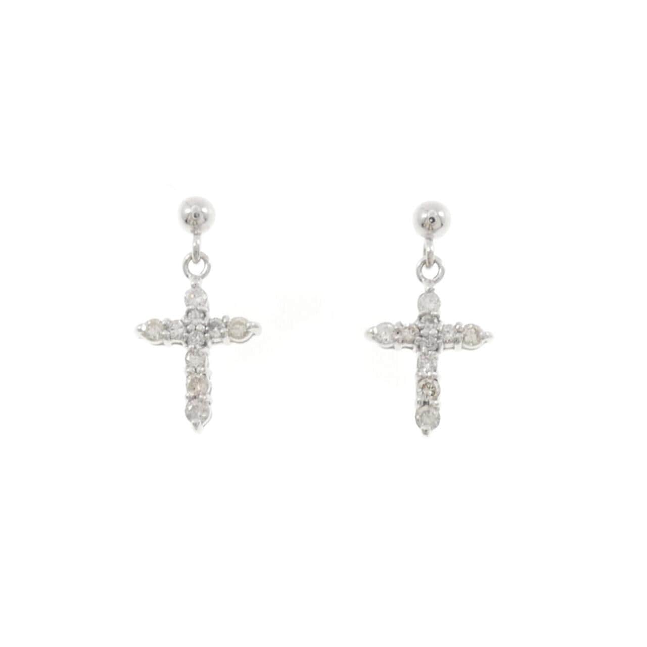 K18WG クロス ダイヤモンド ピアス 0.20CT