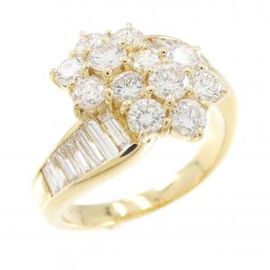 K18YG フラワー ダイヤモンド リング 1.54CT